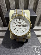 Seiko 5 Automatic 7S26-3180 Day Date Two-Tone Men's Watch White Dial Used picture