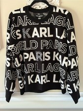 Karl Lagerfeld Black and White Allover Logo Knit Sweater picture