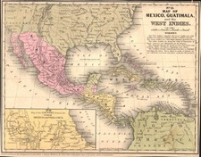 1849 MEXICO, GUATEMALA & WEST INDIES antique engraved map S. AUGUSTINE MITCHELL picture