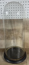 Antique European Hand Blown Glass Fitted Cloche Wood Base XL 18.5” H picture