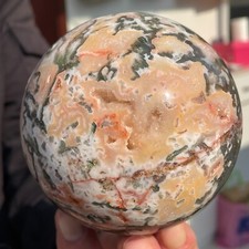 2.78lb Natural Green Light Pink Water Grass Agate Quartz Crystal Geode Sphere picture