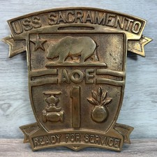 Vintage USS Sacramento AOE-1 Heavy Brass US Navy Ship Crest Plaque Cold War 8