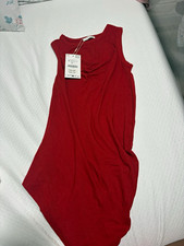 Zara Red Solid Sleeveless Tank Dress Round Neck Knit Midi Regular Size S picture