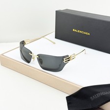 Balenciaga BB0485SA Rimless Gold Frame Black Lens Rectangle Sunglasses 76mm picture