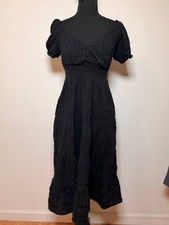 Forever 21 Black Cotton Midi Dress Cottagecore Romantic Goth Style picture