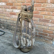Vintage Mizuno Golf Bag Tapestry Woven Pattern Tan Leather Trim with Headcovers picture