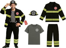 Men`s Fireman Costume & Hat Adult Black Firefighter Uniform M - XXL Halloween picture