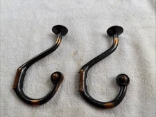Pair Early 1900’s Japanned Finished 4 3/4”  Coat Hooks, Nicely Designed. Free Sh picture