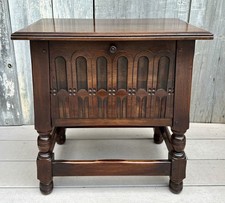 Antique Kittinger Jacobean Carved Solid Oak Joint Stool  or Table Cabinet 1920s picture