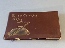 Antique c 1900s Hand Painted Silk Sewing Case Needle / Pin Book Sewing Kit Roll picture