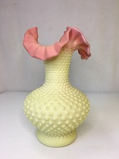 FENTON Burmese Large Hobnail Ruffled 10-3/4” Vase 1950s ~GLOWS~ picture