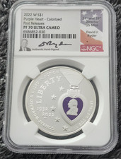 2022 W PURPLE HEART COLORIZED SILVER DOLLAR NGC PF70 UC First Releases RYDER picture