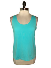 CHICO'S Size 2 12 14 L Camisole Tank Top Aqua Blue Sleeveless Stretch Knit picture