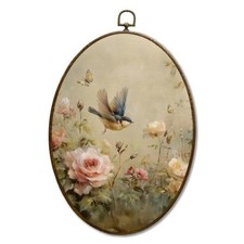 JQF Vintage Floral Bird Oval Wall Art, Rustic Cottagecore Rose Floral bird-1 picture