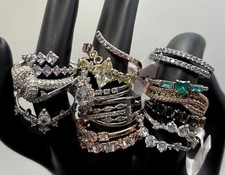 Lot Of Bomb Party Rings Cocktail Statement Crystal Silver / Rose / Gold Tone picture