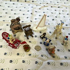 Vintage Miniature Trinket Lot 9pc Tiny Dollhouse Furniture Plastic Rocking Horse picture