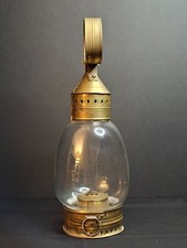 Antique 1840s Heavy Brass Whale Oil Lantern Fixed Globe Pear Shape Glass picture