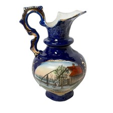 Scituate MA Massachusetts Souvenir OAKEN BUCKET Porcelain COBALT TRINKET CREAMER picture