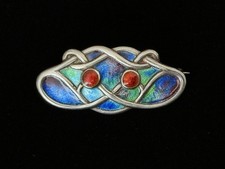 Antique MURRLE BENNETT Arts & Crafts Art Nouveau Sterling Silver Enamel Brooch picture