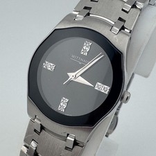 Wittnauer Swiss Quartz Watch 10P02 Women Silver Black Sapphire New Battery 7.25
