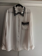 VTG Maggie Barnes White Button Up Top Collared Blouse Plus 20W Long Sleeves  picture