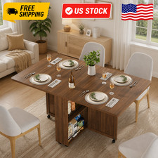 Folding Dining Table with Space Saving Kitchen Table with 6 Wheels Storage, picture