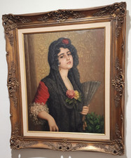 JOHN JENO FRIEDLINGER SPANISH WOMAN GYPSY w/ FAN BEAUTIFUL PORTRAIT c. 1950'S picture