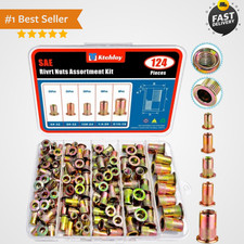 124Pcs SAE UNC Rivet Nut Assortment Kit, Zinc Plated Carbon Steel Rivnut Threade picture