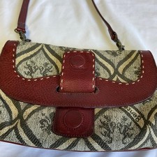 genten CERCHI Shoulder Bag Gray Canvas Leather All Over Pattern Pre-owned picture