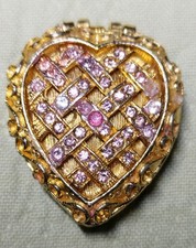 VTG Schiaparelli Shocking Solid Cream Perfume Heart Pendant Locket Rhinestone picture