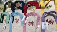 Trader Joe's Mini Canvas Reusable Tote bags, Colorful Tote Bag SET of all 8 picture