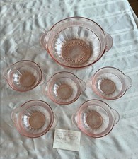 Vintage Pink Glass Berry Set Bowls – 6 Pieces – 1937 Provenance picture
