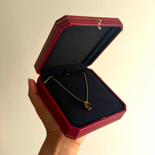 Cartier 18K Yellow Gold Interlocking Ring Pendant Necklace Cable Chain picture