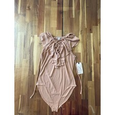 NWT Sz M Ruffle V-Neck Lace-Up Bodysuit in Dusty Rose Lightweight picture