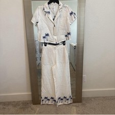 Calypso St. Barth Farm Palm Print Linen Rio Two-Piece Set Anthropologie Size S picture