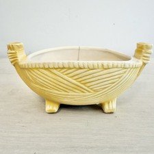 Vintage McCoy USA Yellow Basket Weave Footed Planter  Oval  picture