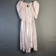 Alfred Angelo Vintage Pink Satin Lace Puff Sleeve Ball Gown Dress Size 15/16 picture