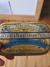 VINTAGE THE ALLENBURY'S THROAT GLYCERINE & BLACK CURRANT PASTILLES MEDICINE TIN  picture