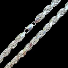 Heavy 8mm Men's Rope Chain Real Solid 925 Sterling Silver Necklace 18