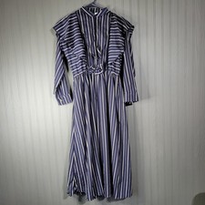 H & M Long Sleeve Maxi Shirt Dress Ruffle Detail Striped Blue Women's XXL picture