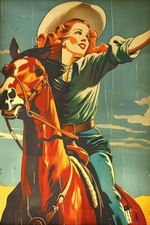 Vintage Cowgirl Poster Print Retro Rodeo Mid-Century Western Wall Art picture