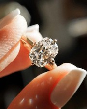 3Ct Old Mine Elongated Cushion Cut Lab Grown Diamond Compass Set Ring 14k Gold picture