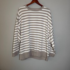 Aerie Go-To Sweatshirt Women XXL Stone Harbor Stripe Taupe 90s Oversized NWT picture