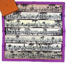 HERMES SCARF 90cm 'Dans l'Ombre des Boulevards' 100% Silk Purple Carre picture