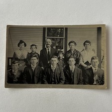 Antique RPPC Real Photograph Postcard Beautiful Family On Porch Men Women Girl picture