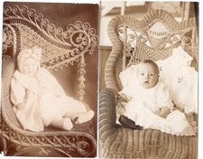 Lot of 2 Vintage Photos RPPC Babies on Beautiful Wicker Chairs Postcards c 1915 picture