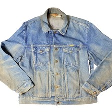 VTG 80s Rustler Denim Trucker Jacket Mens L USA Thrashed Distressed Grunge Faded picture