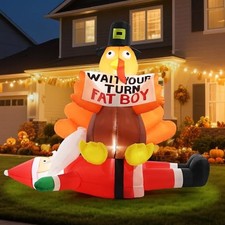 5FT Thanksgiving Turkey Inflatable Outdoor Decorations, Turkey Sitting on Santa picture