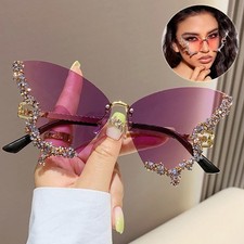 Luxury Diamond Butterfly Sunglasses Women Brand Y2K Vintage Rimless Oversized Su picture