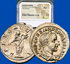 238-244 AD Gordian III & Salus Ancient Roman Silver AR Denarius Coin NGC AU picture